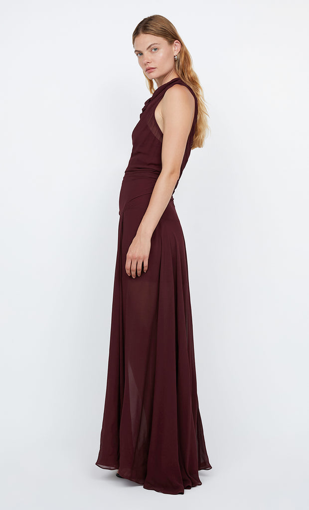 ROCHELLE HIGH NECK DRESS - PLUM