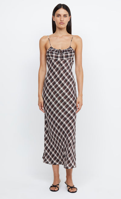 CHIARA TIE MIDI DRESS - BASKET WEAVE CHECK