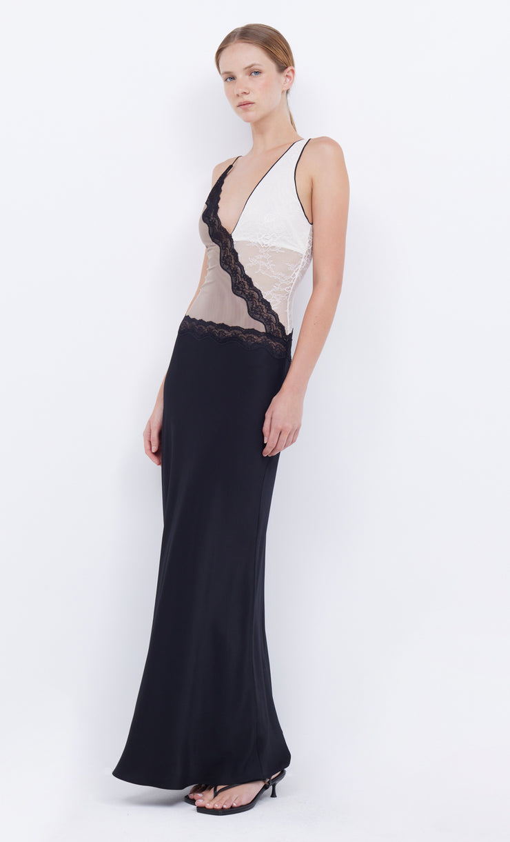 Abreille Lace Maxi Dress Taupe White Black Lace by Bec + Bridge