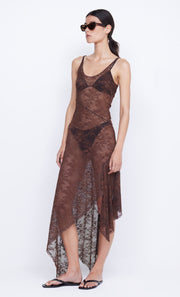 Adonia Asym Midi Dress in Chocolate Lace by Bec + Bridge