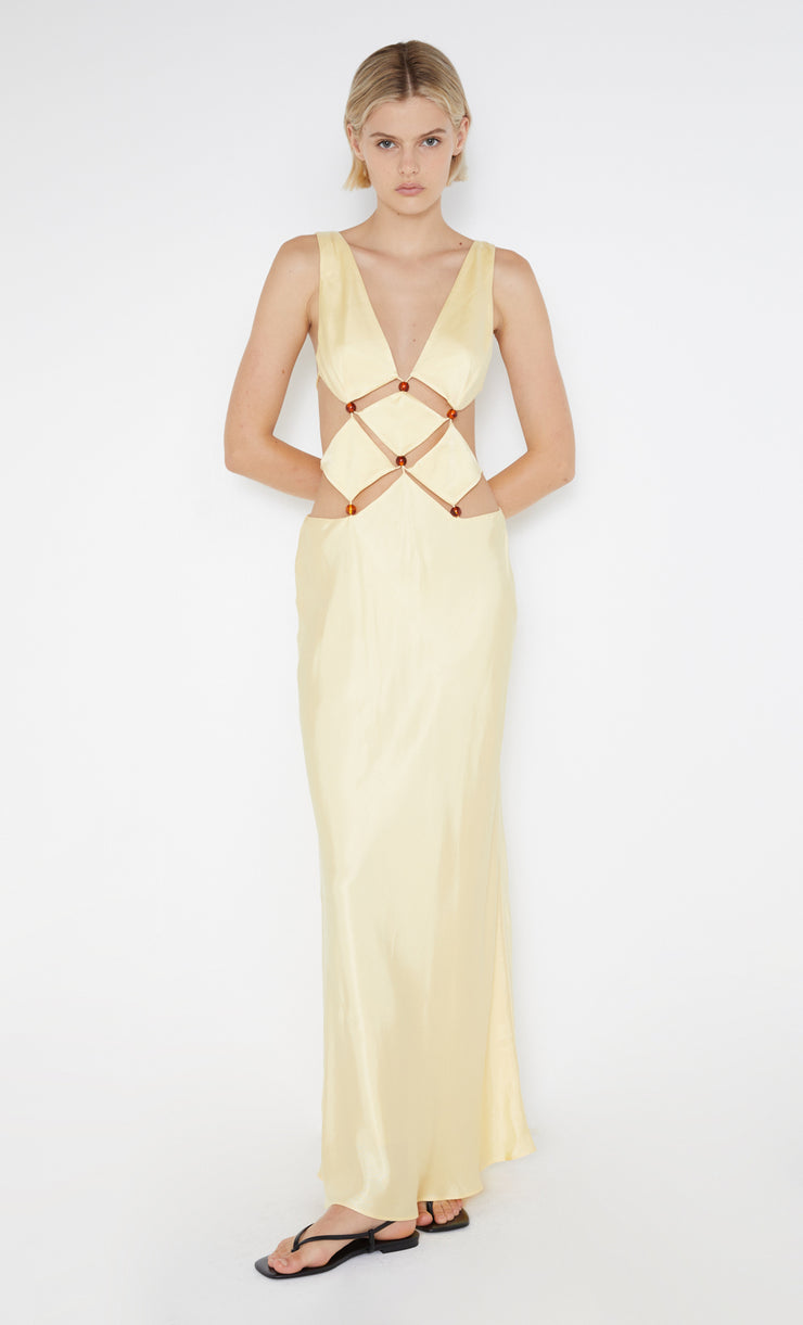 Agathe Diamond Dress in Butter Yellow with beads by Bec + Bridge