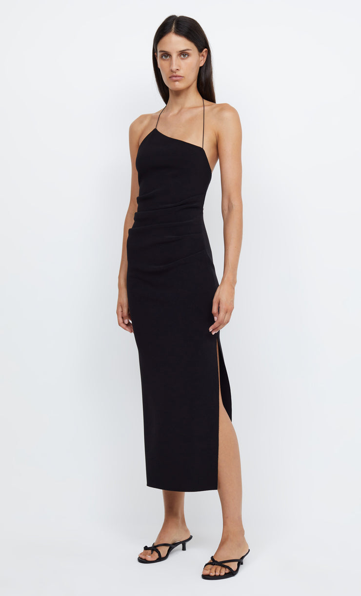 ANDY ASYM MIDI DRESS - BLACK