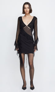 AURELIE FRILL LONG SLEEVE MINI DRESS - BLACK