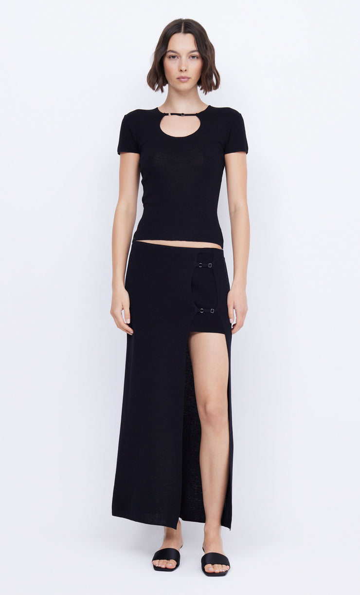 CASPIAN KNIT MAXI SKIRT - BLACK