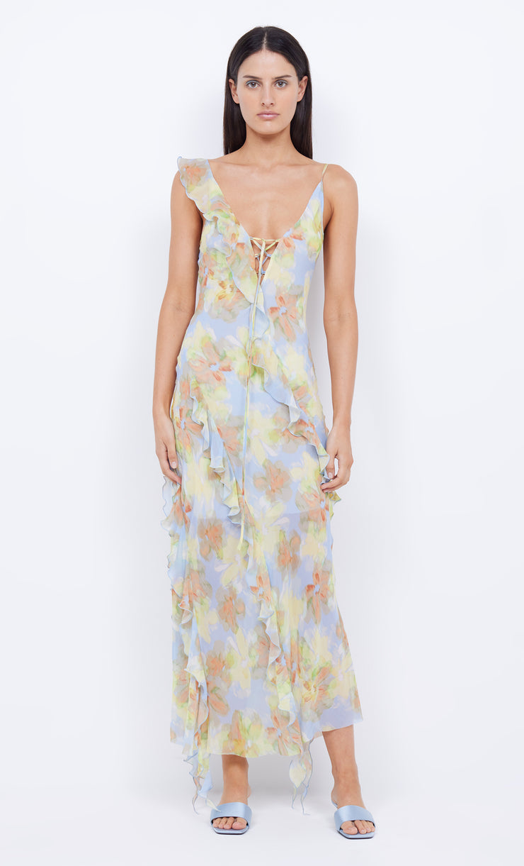 COURTNEY FRILL MAXI DRESS - BLUE BLOSSOM