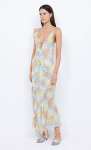 COURTNEY FRILL MAXI DRESS - BLUE BLOSSOM