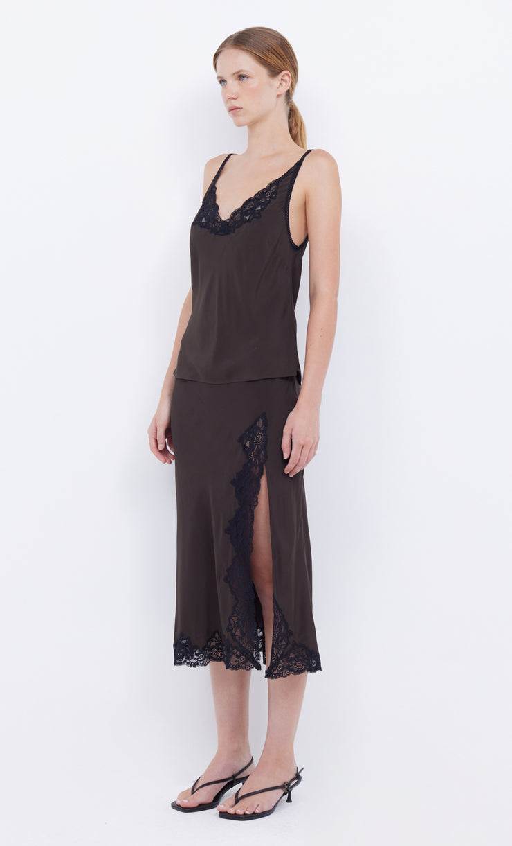 Deja Vous Cami in Choc with black lace by Bec + Bridge