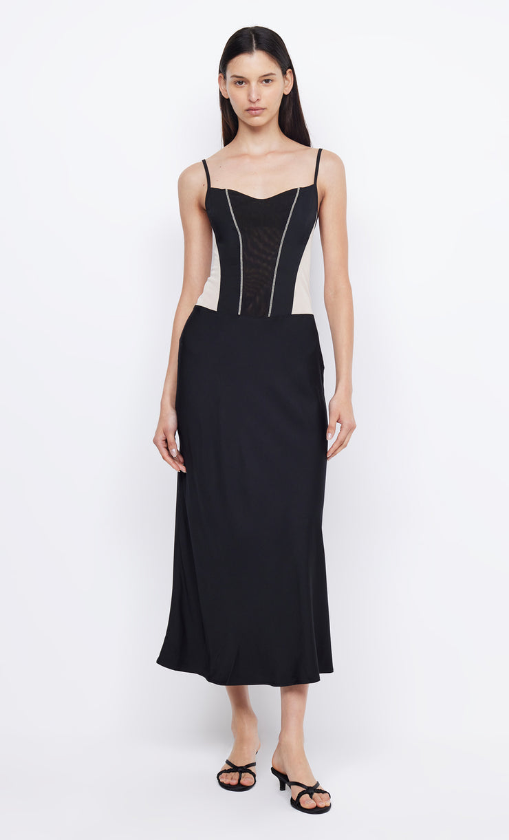 DEX CORSET MIDI DRESS - BLACK/NUDE
