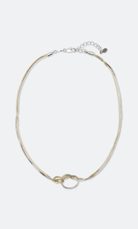 DUAL CHAIN KNOT NECKLACE - GOLD/SILVER