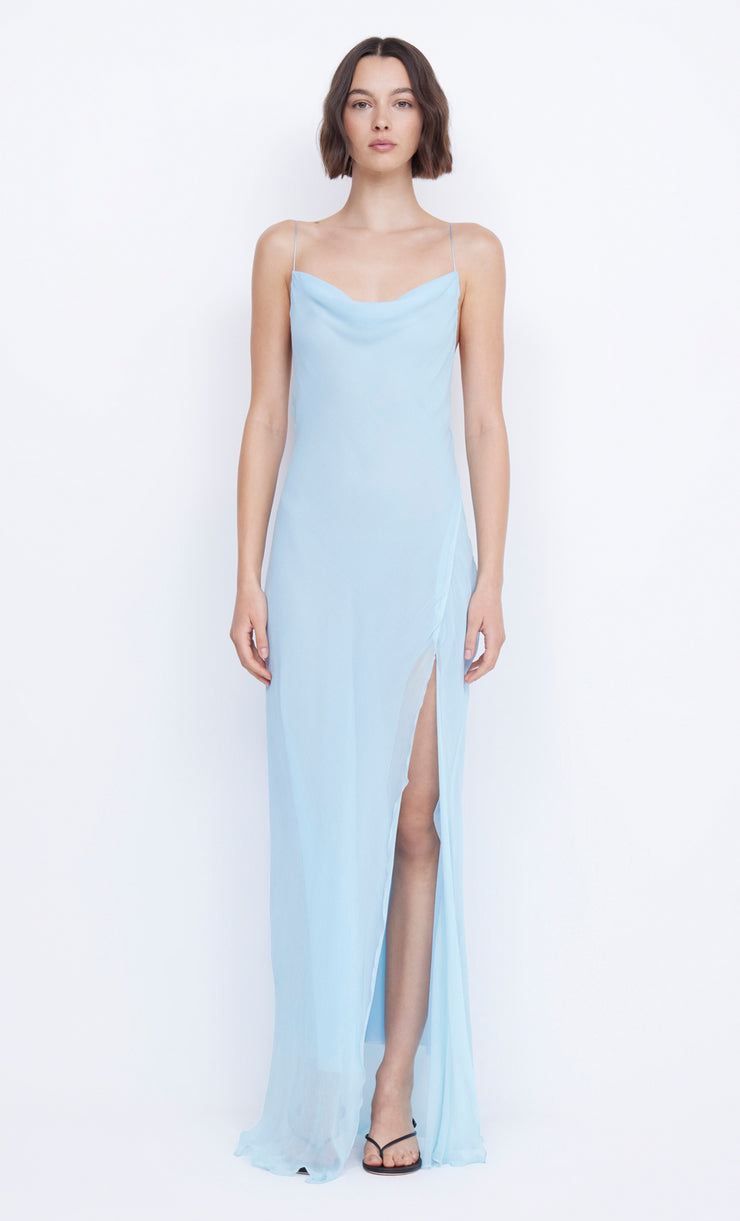 Elzette Backless Split Maxi Dress in Dolphin Blue by Bec + Bridge