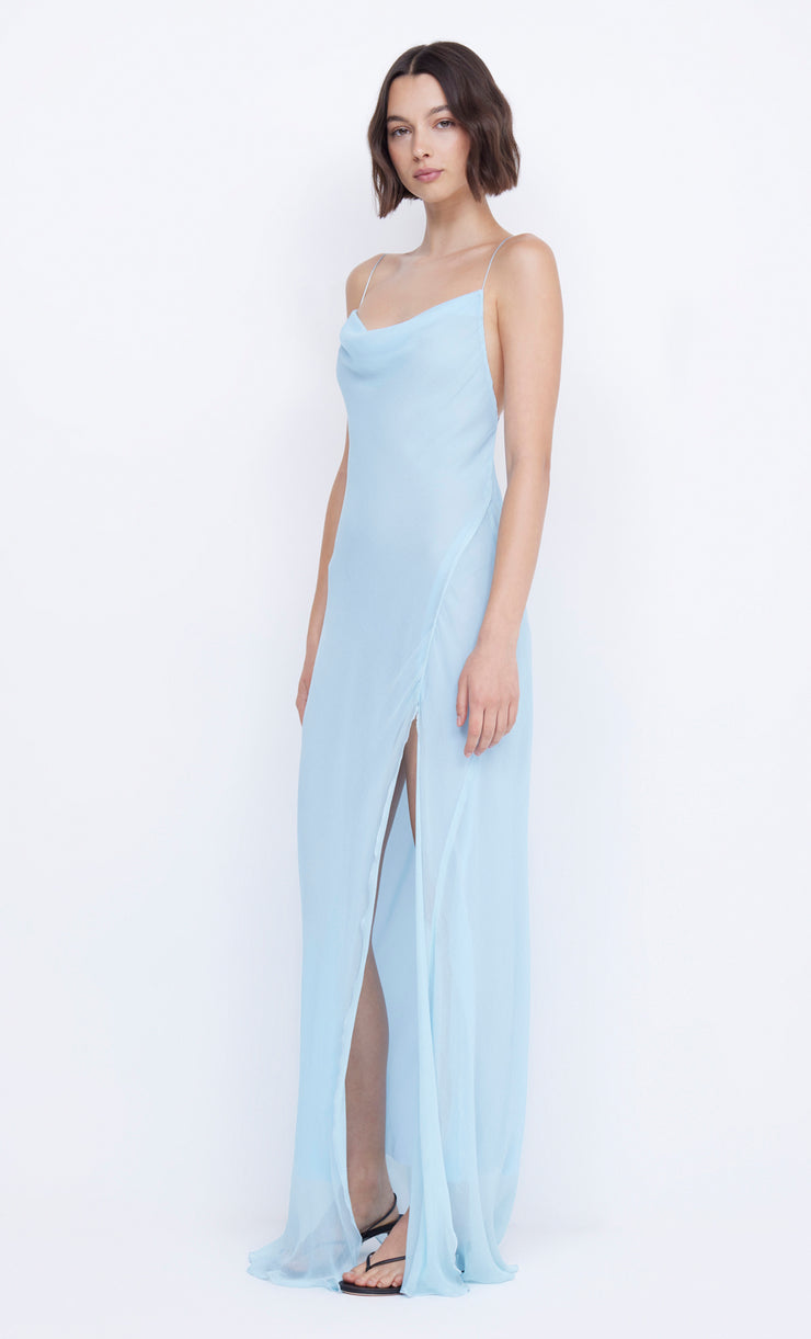 Elzette Backless Split Maxi Dress in Dolphin Blue by Bec + Bridge