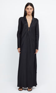 EMERY LONG SLEEVE TIE MAXI DRESS - BLACK