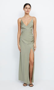 The Eternity V Neck Bridesmaid Dress with Front Split in Sage by Bec + Bridge