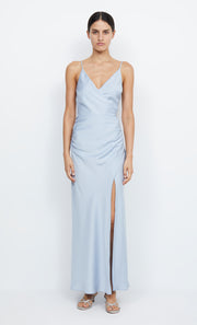 Eternity V Neck Maxi Split Dress in Dusty Blue by Bec + Bridge