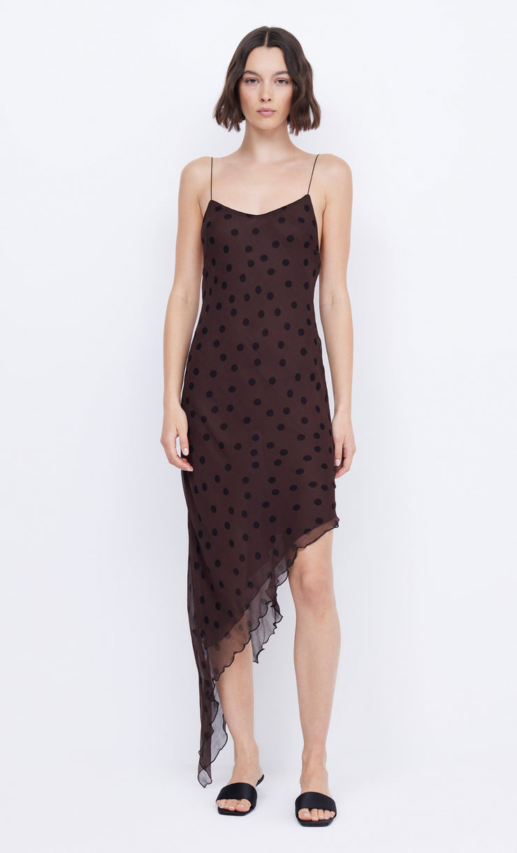 FLORENTINE ASYM MIDI DRESS - CHOCOLATE/BLACK