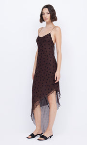 FLORENTINE ASYM MIDI DRESS - CHOCOLATE/BLACK