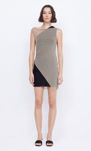 HAYDEN ASYM MINI DRESS - TAUPE/BLACK