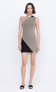 HAYDEN ASYM MINI DRESS - TAUPE/BLACK
