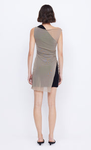 HAYDEN ASYM MINI DRESS - TAUPE/BLACK