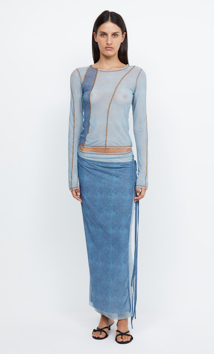 HAYDEN LONG SLEEVE TOP - SPLICED DENIM