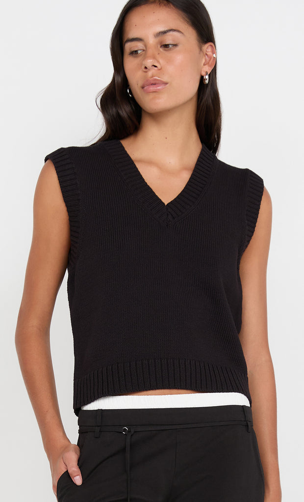 Kamilah V Neck Knitted Vest in Black by Bec + Bridge