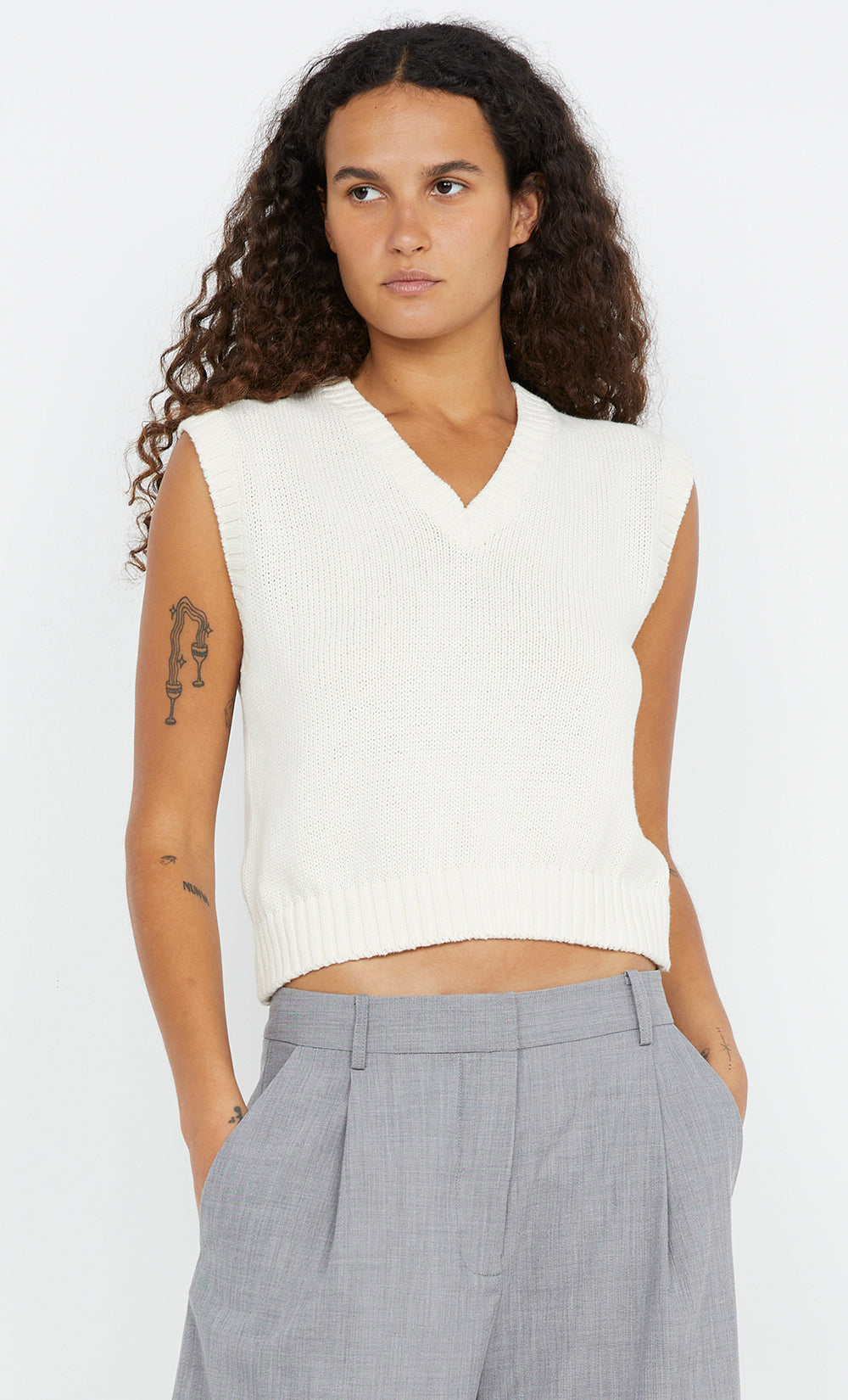 KAMILAH V NECK KNITTED VEST - IVORY - BEC + BRIDGE