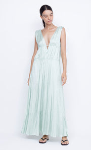 Louann Pleated V Neck Maxi Dress in Mint Green by Bec + Bridge