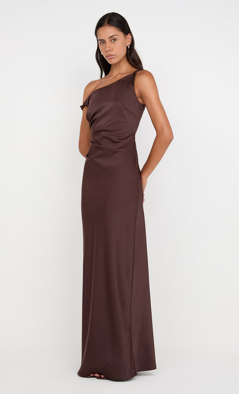 LUNETTA TWIST STRAP DRESS - DARK CHOCOLATE