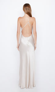 Margaux Asym One Shoulder Maxi Bridesmaid Dress Backless Detail in Sand by Bec + Bridge