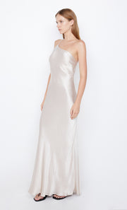 Margaux Asym One Shoulder Maxi Bridesmaid Dress Backless Detail in Sand by Bec + Bridge