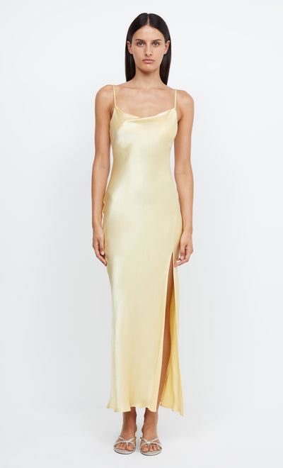 MARGOT SPLIT MIDI DRESS - BUTTER YELLOW