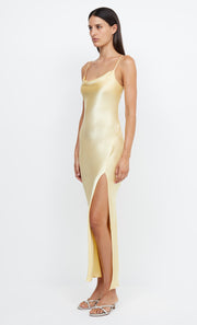 MARGOT SPLIT MIDI DRESS - BUTTER YELLOW