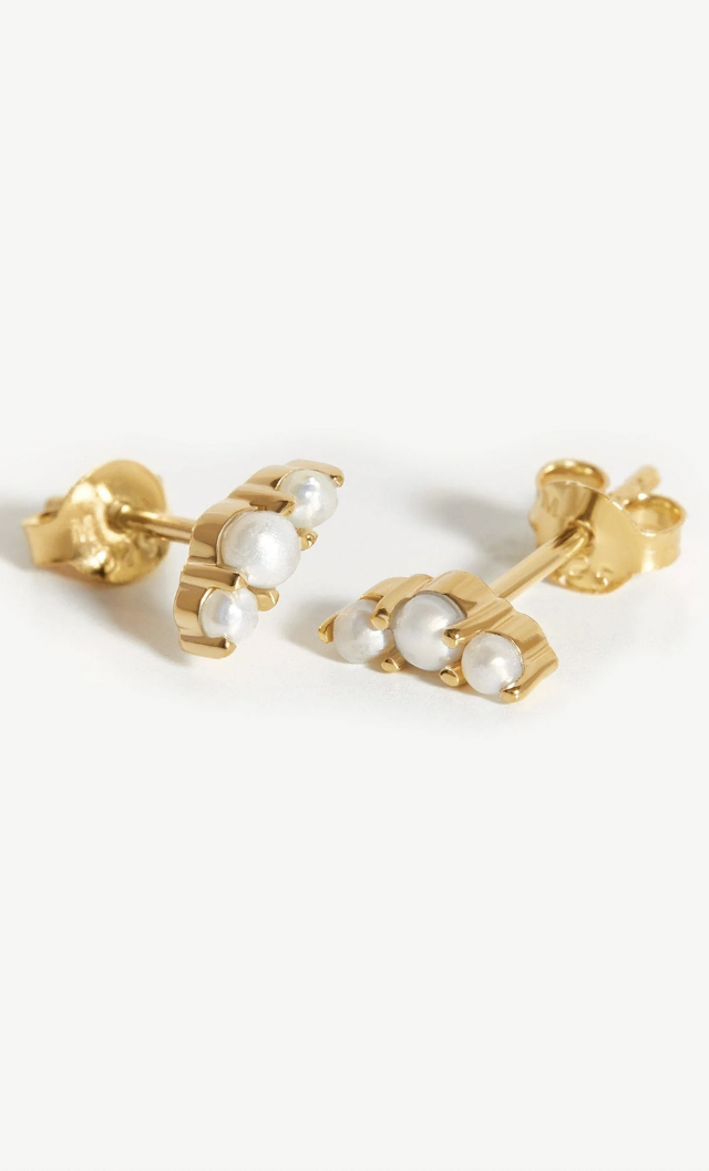 PEARL TRIO STUD EARRINGS - GOLD