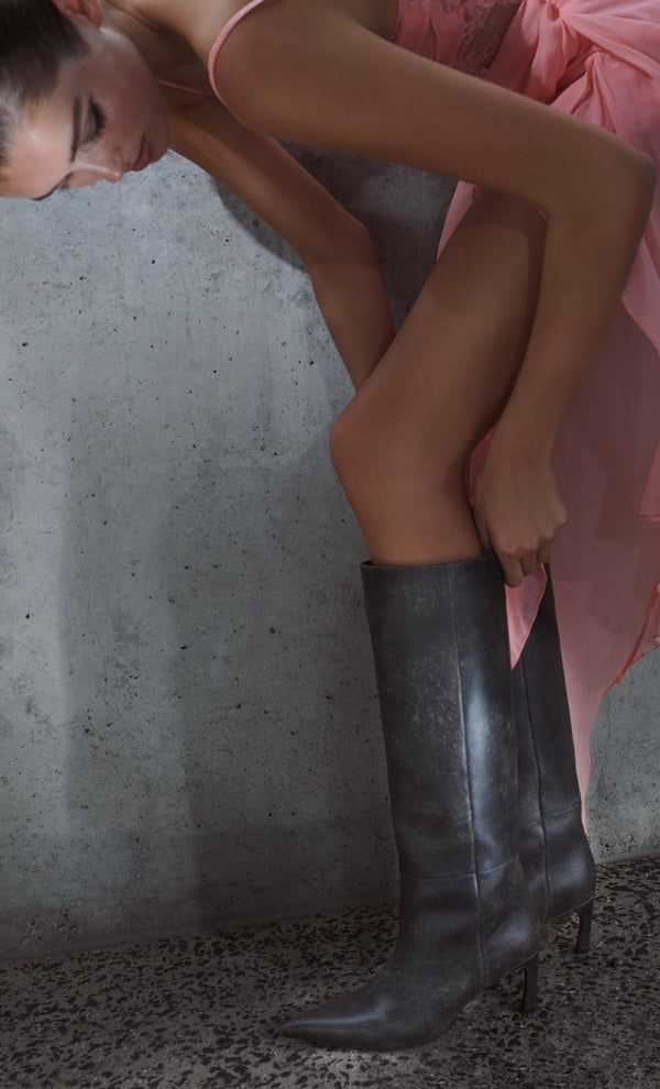Oriana Heeled Boot in Distressed Charcoal by Bec + Bridge