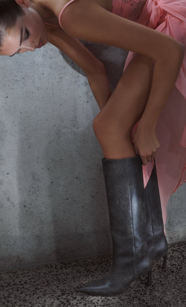 Oriana Heeled Boot in Distressed Charcoal by Bec + Bridge