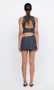 PINE CUT OUT MINI DRESS - CHARCOAL PINSTRIPE