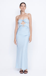 Rochelle Twist Strapless Maxi Dress in Dusty Blue by Bec + Bridge