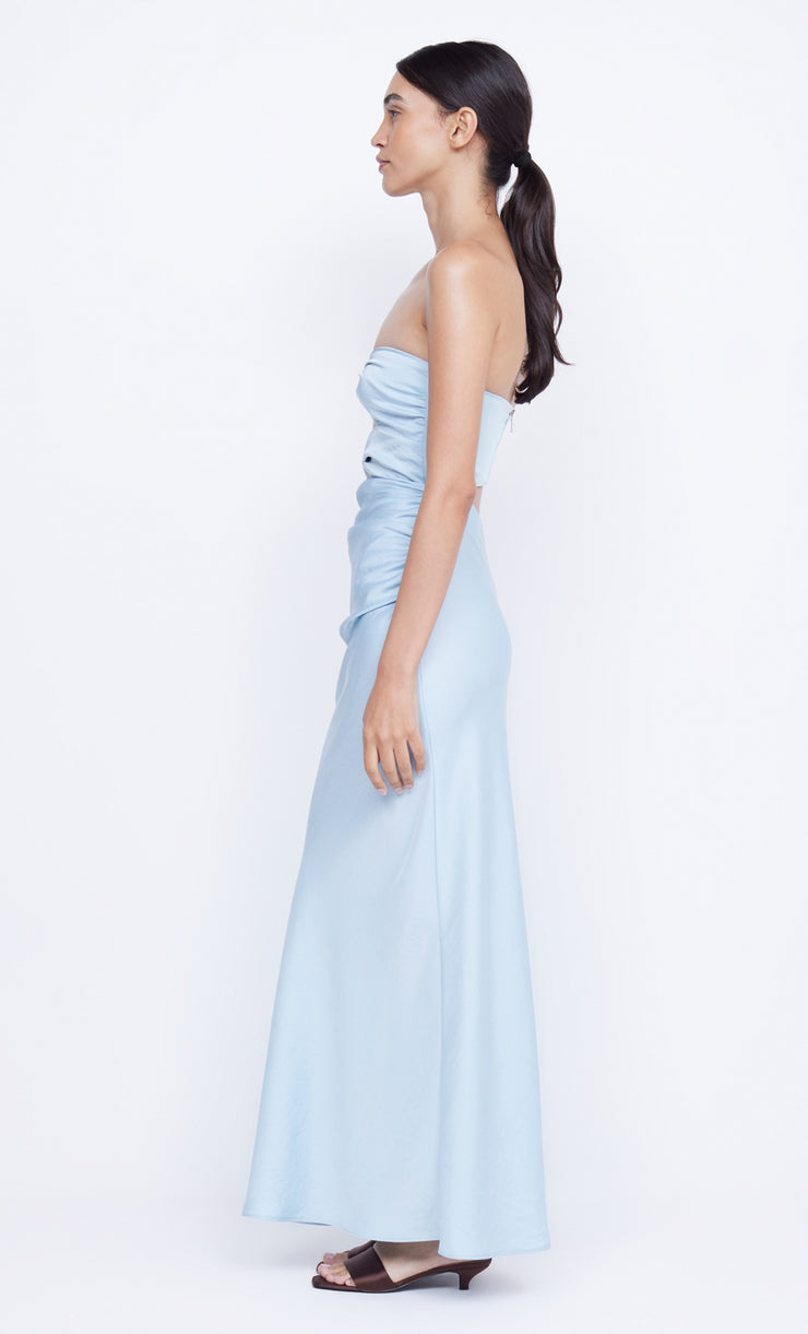Rochelle Twist Strapless Maxi Dress in Dusty Blue by Bec + Bridge