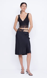 Santal Cutout Midi Skirt Lace Detail in Black by Bec + Bridge