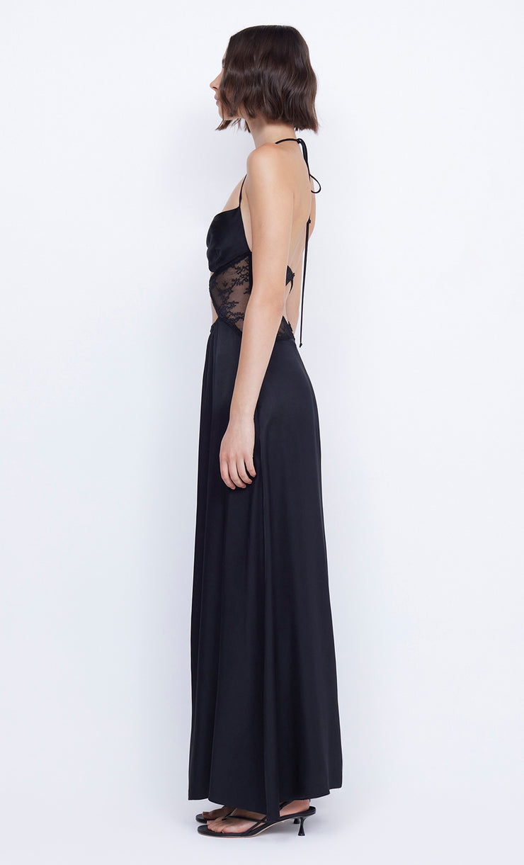 Santal Halter Lace Cutout Maxi Dress in Black by Bec + Bridge