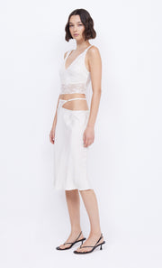 Santal Asym Midi Skirt Lace Detail in White by Bec + Bridge