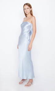 Moon Dance Strapless Cutout Back Maxi Bridesmaid Dress in Dusty Blue by Bec + Bridge