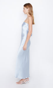 Moon Dance Strapless Cutout Back Maxi Bridesmaid Dress in Dusty Blue by Bec + Bridge