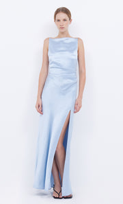Dreamer High Neck Square Maxi Split Bridesmaid Dress in Dusty Blue by Bec + Bridge