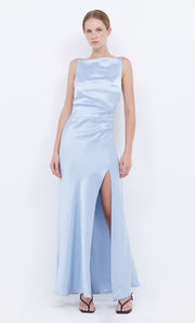 Dreamer High Neck Maxi Split Bridesmaid Dress in Dusty Blue by Bec + Bridge