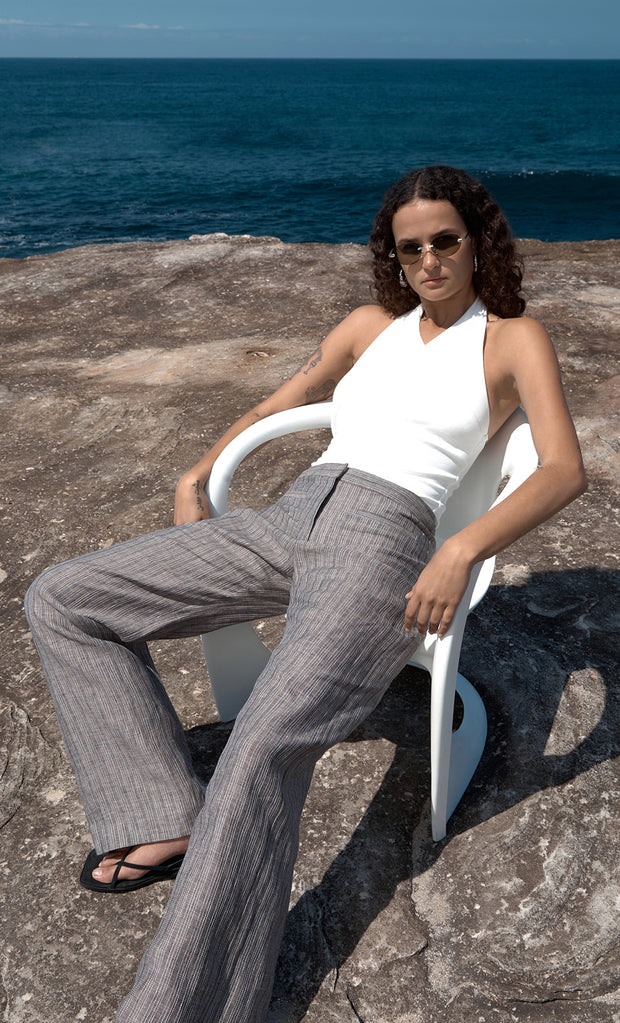 ZURI STRAIGHT LEG PANT - TAUPEE/IVORY STRIPE