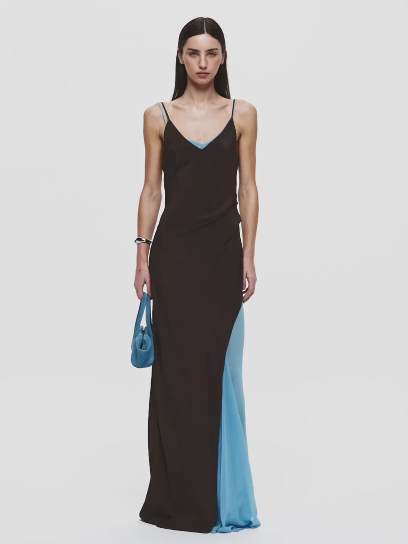 CLIO LAYERED MAXI DRESS - BITTER CHOC/AZURE BLUE