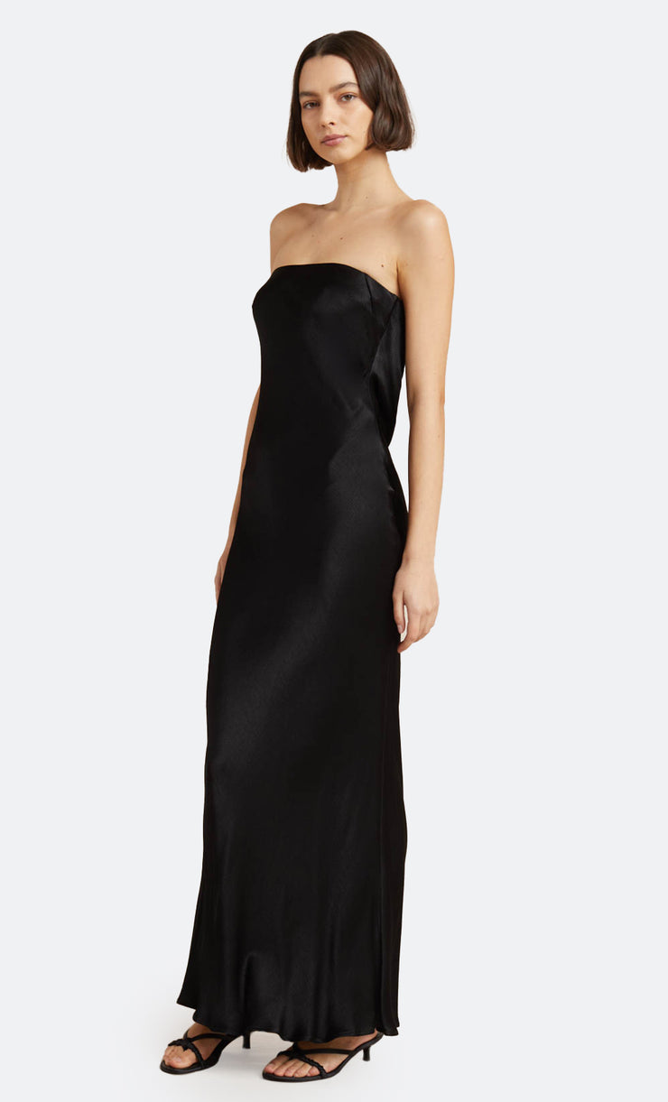 Moon Dance Strapless Maxi Bridesmaid Dress Backless in Black by Bec + Bridge