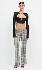 VERONICA LONG SLEEVE KNIT CROP TOP - BLACK