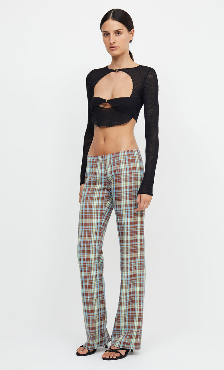 VERONICA LONG SLEEVE KNIT CROP TOP - BLACK